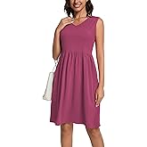 DHDZO Dresses for Women 2025 V-Neck Sleeveless Summer Casual Dress Pleated Flowy Midi Dresses with Pockets