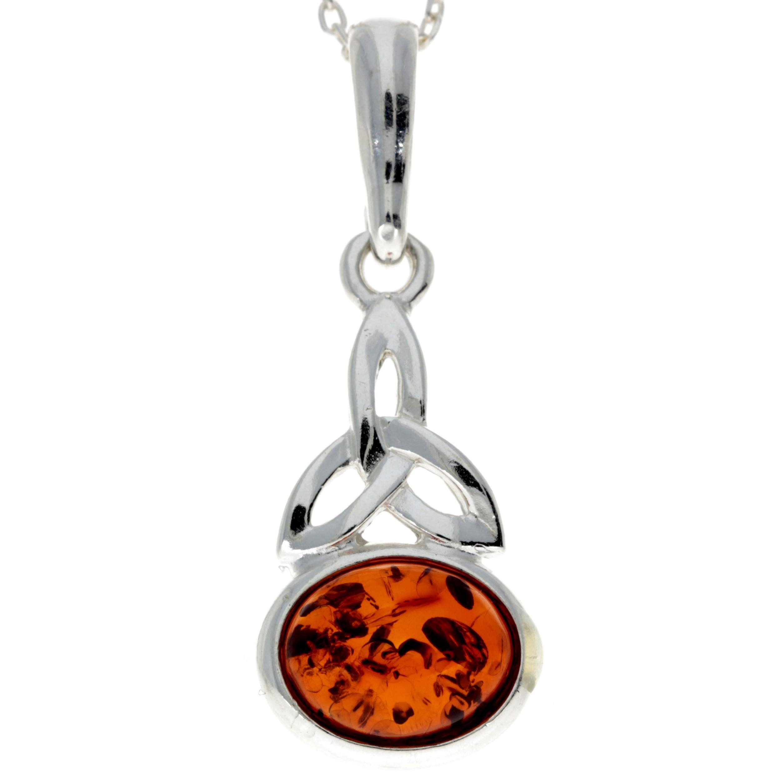 Genuine Cognac Baltic Amber & Sterling Silver Celtic Pendant without Chain - 1833