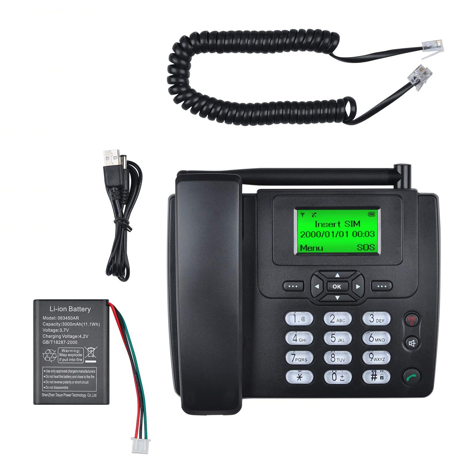Lychee Fixed Wireless Phone,Wireless Quad Band GSM telephone - Dual SIM, Supports Multiple Languages, Large Backlit Display, Office phone, office/hotel/residence (Black03)