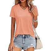MAGCOMSEN Women's Cotton T Shirt V-Neck Short Sleeve Shirt Classic-Fit Casual Breathable Tee Summer Basic Tops