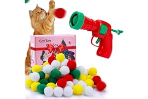 Hggha Cat Toy Balls, Interactive Cat Toys, Cat Balls Toys with 1 Launcher (New Upgraded) and 80 Pom-Poms Balls, Cat Toys for Indoor Cats DIY Set, Suitable for Training. Funny,Colorful,Furry.