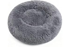 Fondua Calming Dog Bed Cat Bed Donut,Lit Pour Chien,Faux Fur Pet Bed Self-Warming Donut Cuddler, Comfortable Round Plush Dog 