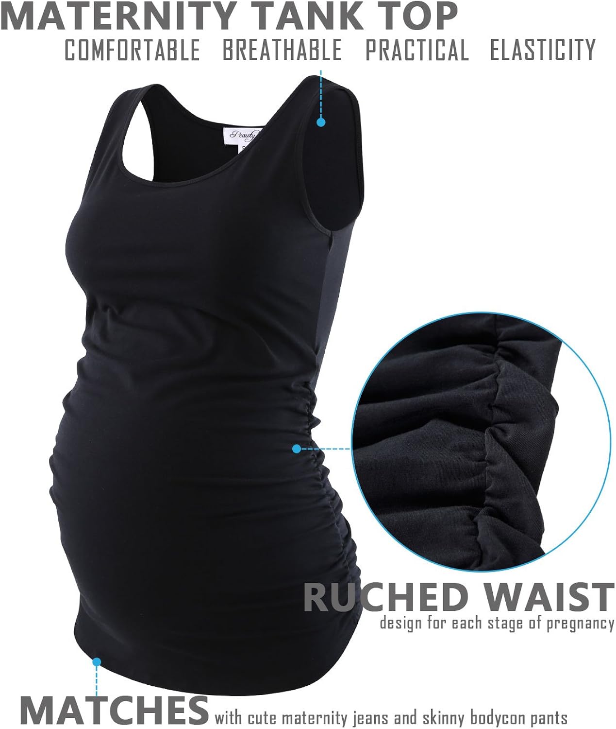 Peauty Maternity Tank Tops Plus Sizes Regular Sleeveless Ruched Clothes at  Women’s Clothing store