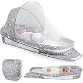 Portable Baby Lounger Bag, Foldabl Babies Nest with 2-in-1 Removable Mosquito Net, Infant Travel Nest Lounger, Easy Setup and Storage for Outdoors Indoors - Baby Registry(Gray)