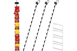 HawHawToys Hanging Merchandise Strips with Hooks, Pack of 4 – 31”Chip Rack with 12 Clips, Chips Holder, Hanging Display Strip for Retail Displaying (Black)
