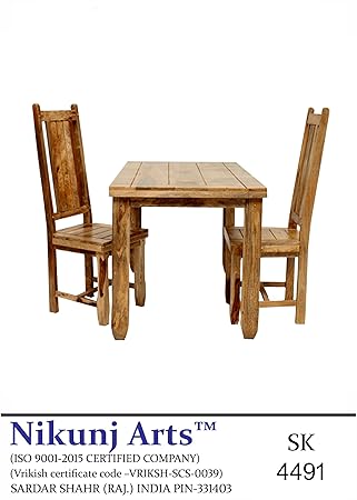 Nikunj Sheesham Wood Two Seater Dining Table Set for Home Living Room- Brown