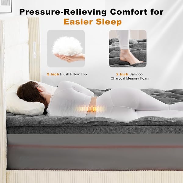 HOMRELEXA DUAL LAYER 4 INCH BAMBOO MEMORY FOAM MATTRESS TOPPER QUEEN SIZE, 2 INCH THICK SOFT QUILTED PILLOW TOP COVER PLUS 2 INCH CHARCOAL GEL MEMORY FOAM MATTRESS PAD FOR BACK PAIN RELIEF