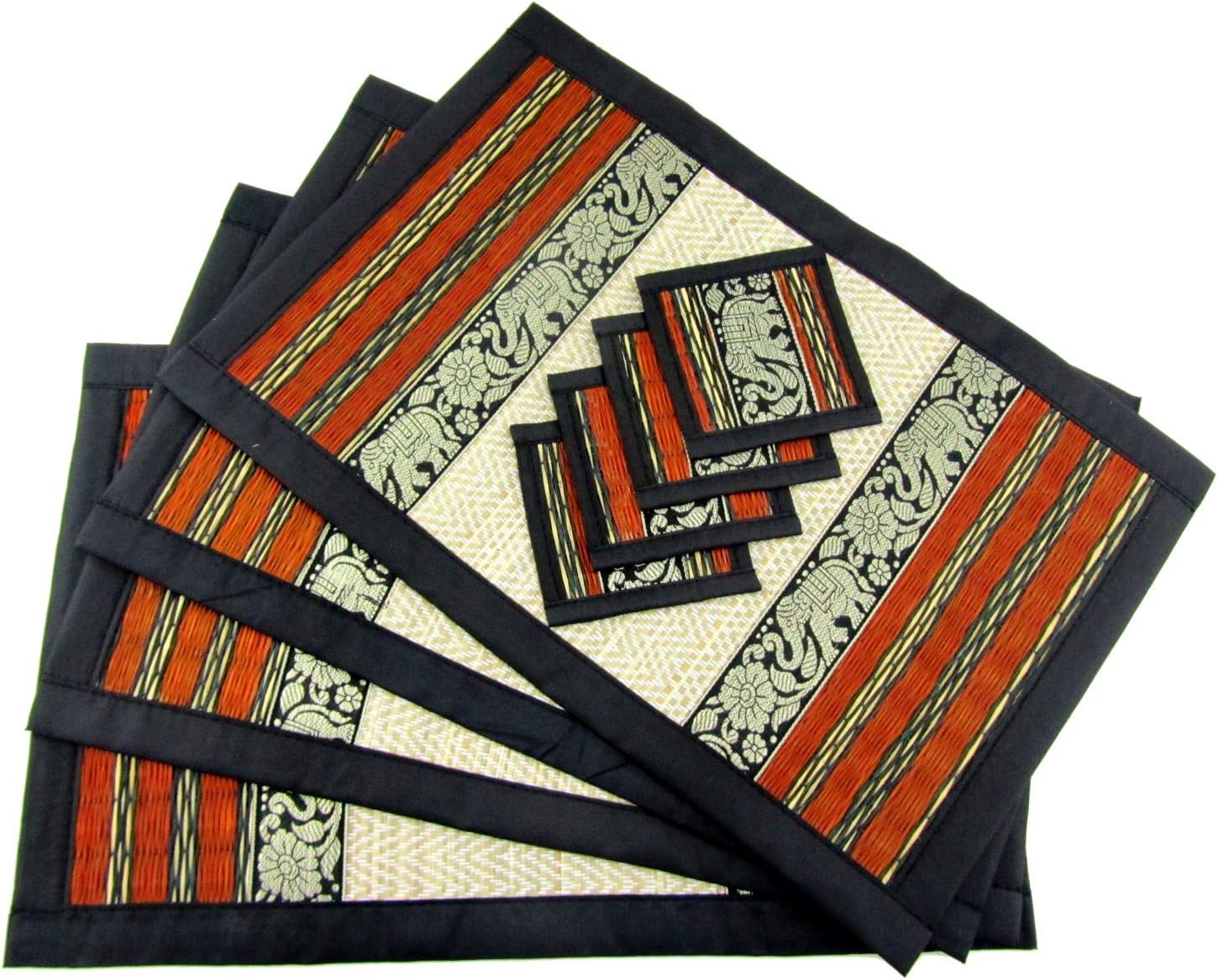 Amazon Com Blue Orchid Large Eco Friendly Natural Straw Placemats For Dining Table Rectangle Set Of 4 Heat Resistant With Elephant Coasters Pumpkin Home Kitchen