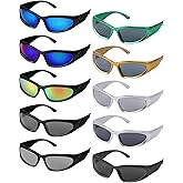 Yexiya 10 Pairs Y2K Wrap Around Sunglasses Multicolor Black Blue Silver Oval Shaped Sport Sunglasses Eyewear for Women Men 10 Colors
