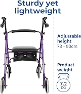 Days Lightweight Folding Rollator Walker Purple – Adjustable, Seat, Brakes view 4