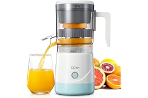 QCen Electric Citrus Juicer, Portable Orange Squeezer for Orange, Lemon, Grapefruit, One Touch Operation, Easy to Use and Clean, Electric Orange Juicer with Cleaning Brush (White)