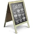 Flexzion A-Frame Sidewalk Sign Outdoor Chalkboard Easel Rustic Vintage Framed Chalkboard Folding Sign, Two-Sided Standing Menu Board for Food Truck, Sandwich Board Sign, Bar Specials, Wedding and More