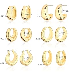 Wgoud Chunky Hoop Earrings Set 14K Gold Plated Hoop