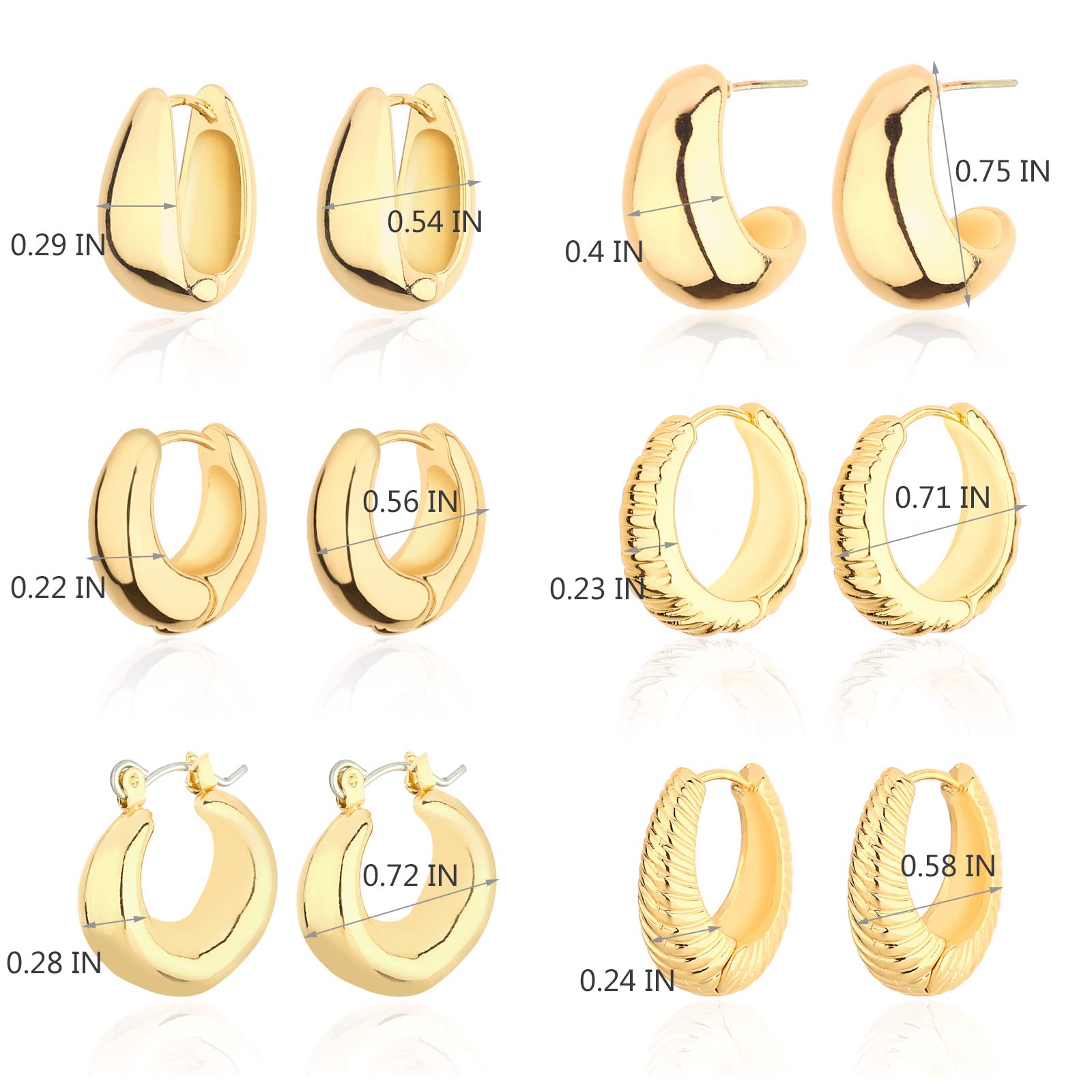 wgoud Chunky Hoop Earrings Set 14K Gold Plated Hoop Earrings for Women Hypoallergenic, Thick Twisted Huggie Hoops Earring Set