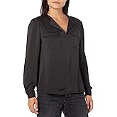 Jones New York Womens Split Neck Textured Utility Blouse - Black