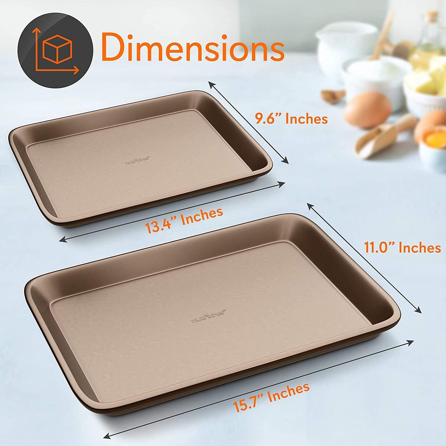 NutriChef Nonstick Cookie Sheet Baking Pan | 2pc Large and Medium Metal Oven Baking Tray - Professional Quality Kitchen Cooking Non-Stick Bake Trays w/Rimmed Borders, Guaranteed NOT to Wrap: Kitchen & Dining