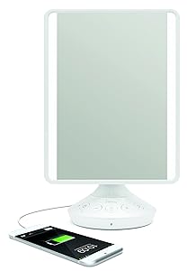 iHome 7" x 9" Reflect iCVBT2 Adjustable Vanity Mirror with Bluetooth Audio, Hands-Free Speakerphone, LED Lighting, Siri & Google Support USB Charging, Flat Panel LED Lighting (White) (White, 7" x 9")