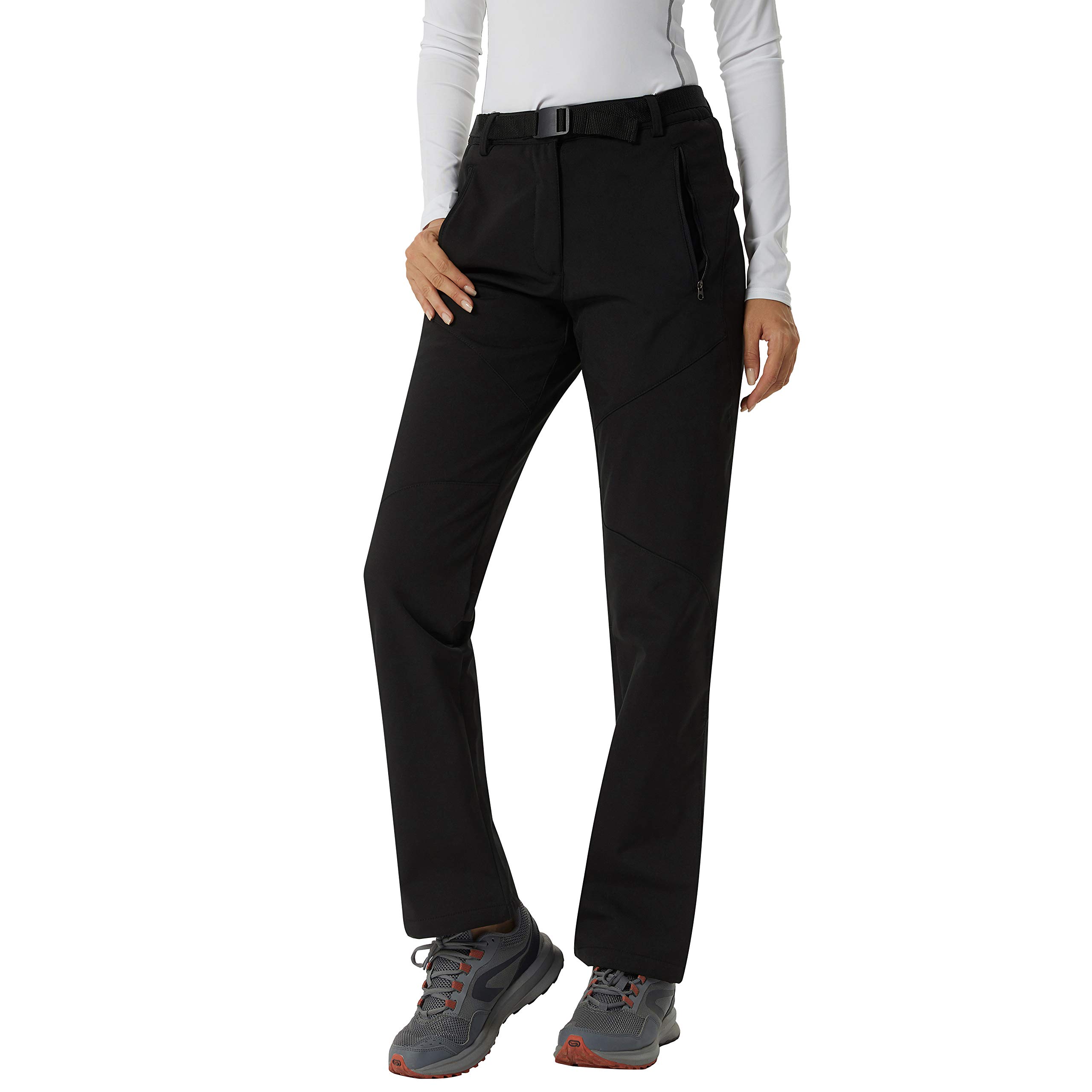 Softshell Trousers Womens Winter Fleece Lined Trousers Waterproof Hiking Pants Outdoor Camping Trouser, Black, XL