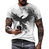 MARSVOVO Mens Workout T-Shirt Tops 2024 Novelty Bird of Prey Print Casual Short Sleeve Crew Neck Trendy Soft Undershirt