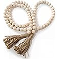 RGB World Farmhouse Beads Long Length Solid Wood Bead Boho Tassel Garland - Rustic Country Solid Beaded Boho Chic Decor for W