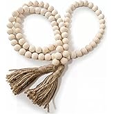 RGB World Farmhouse Beads Long Length Solid Wood Bead Boho Tassel Garland - Rustic Country Solid Beaded Boho Chic Decor for W