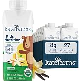 KATE FARMS Kids Nutrition Shake, Vanilla, 8g Protein, 12 Pack | Organic kids nutrition shake with 8g protein plus 27 vitamins and minerals.