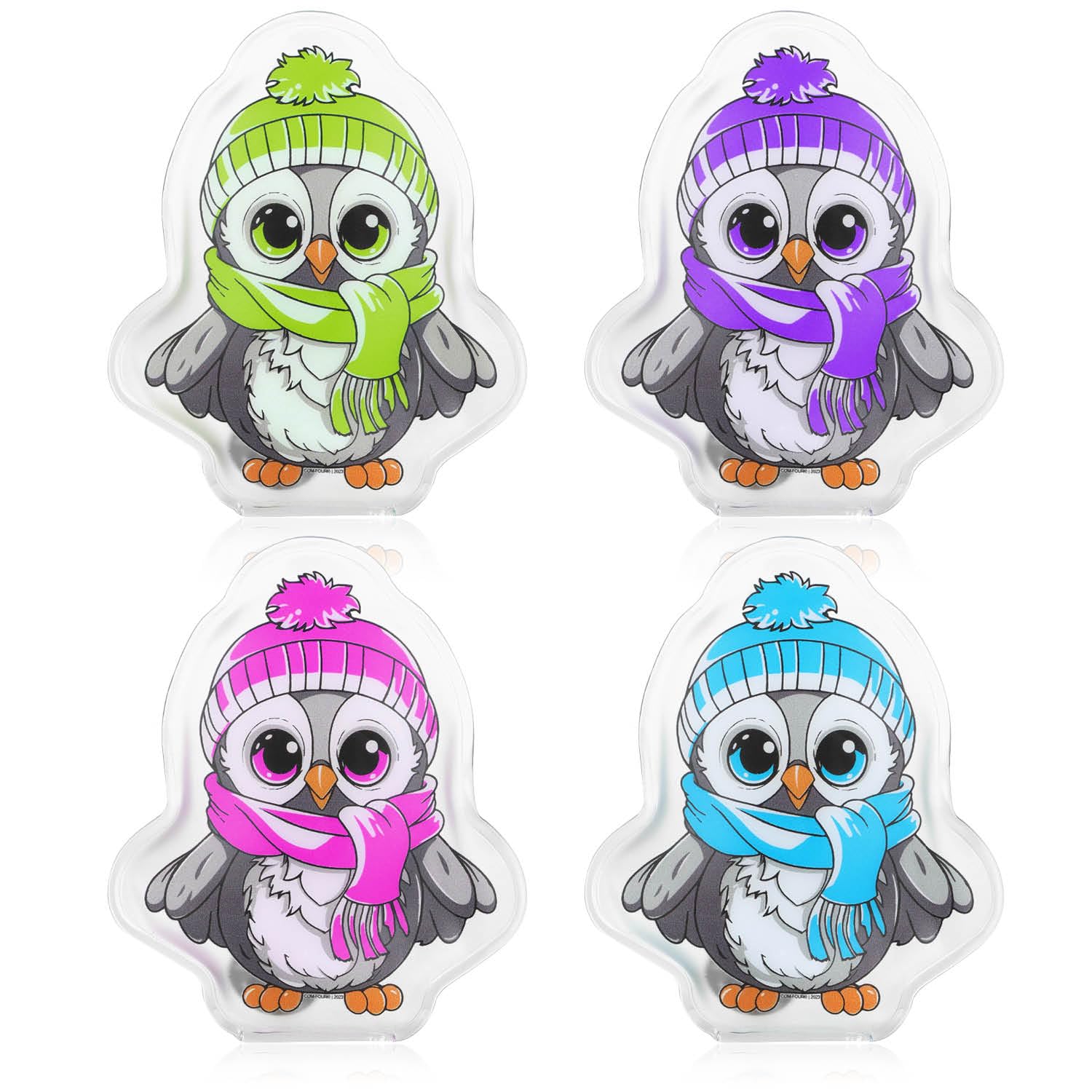 COM-FOUR® 4x reusable pocket warmers - hand warmers with owl motif - heat pad for cold days and for on the go - heat kink cushion (04 pieces - colorful owls)