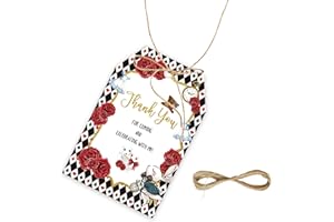 FORSHEEP 50pcs Alice in Wonderland Thank You Tags, Onederland Girl Gift Tag with String for Baby Shower Party, Thank You Paper Tags for Girl Birthday Party Favors