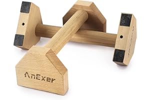 AnExer Push Up Stands, Handstand Parallettes Bars, Solid Wood Push Up Bars with Non-Slip Mat Push up Handles for Floor Exercise Home Workout Equipment for Men & Women Strength Training