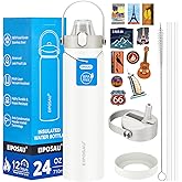 Insulated Water Bottle with Lid & Boot & Stickers, 24 oz Stainless Steel Sweat Free Bottle Keep Cold 24H, BPA-Free Sports Wide Mouth Water Bottle, Off-White
