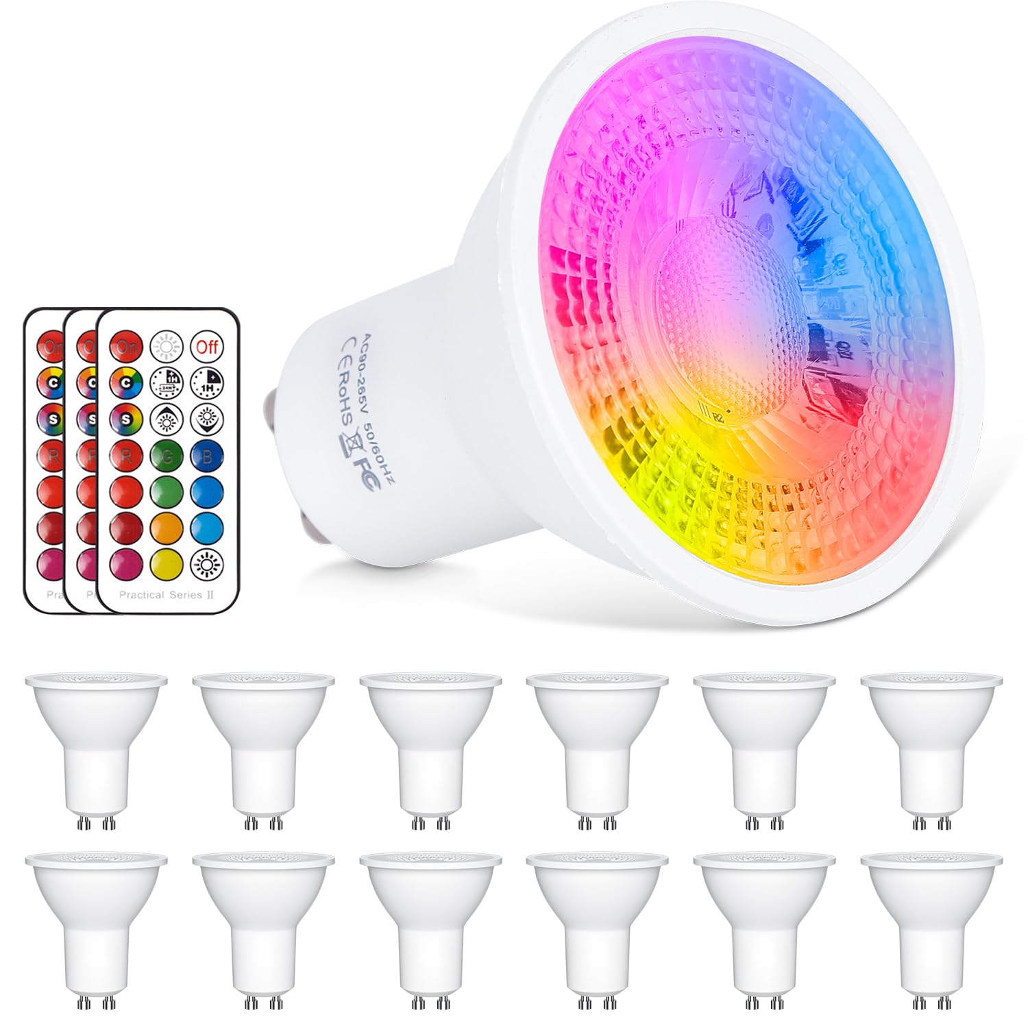 GU10 LED Light Bulbs Colour Changing 12 Colors 6W Dimmable RGB+Warm White 2700K RGB LED Spot Light Bulb with Remote Control 12 Pack