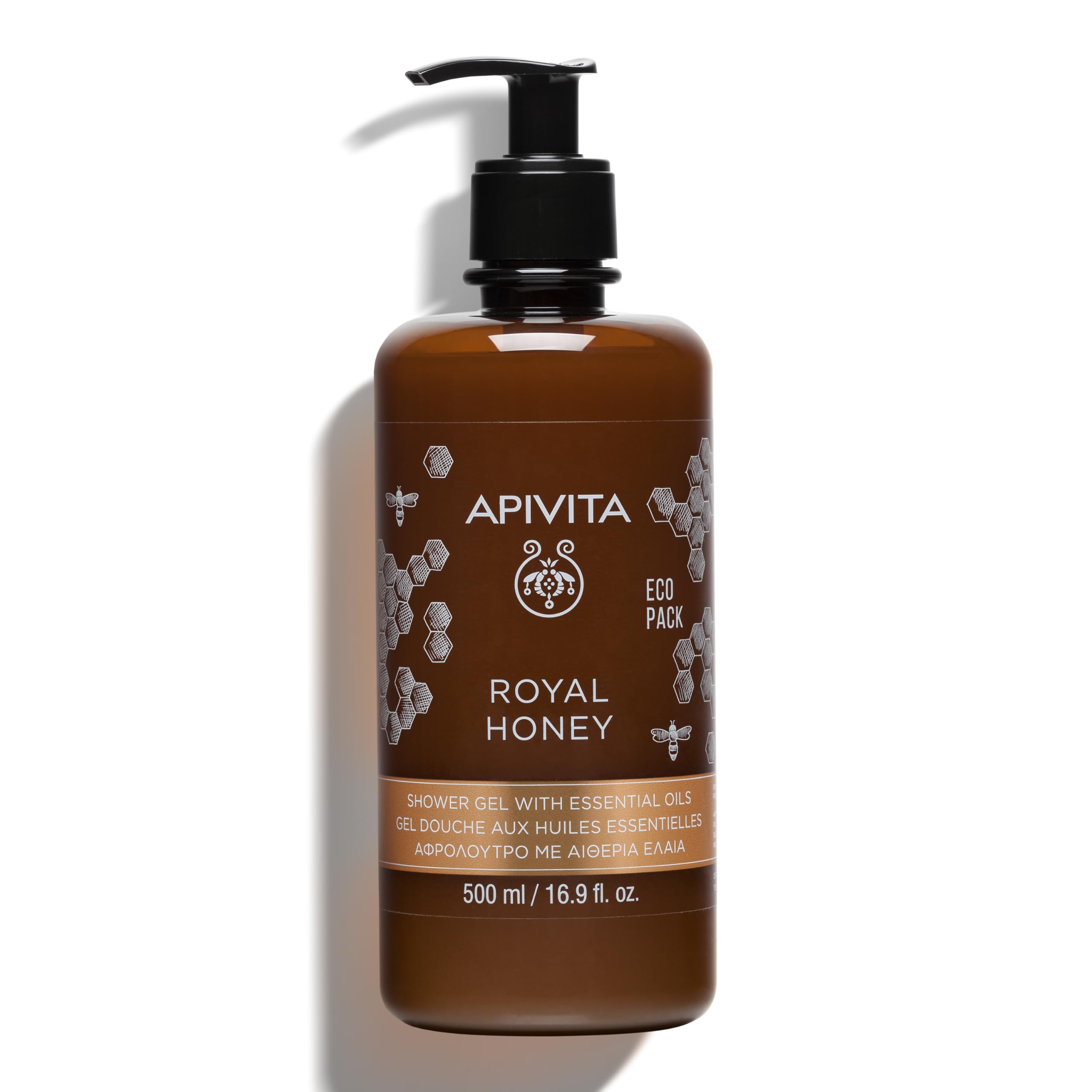 Apivita Royal Honey Shower Gel Body Wash 500ml - Opulent Shower Gel with Honey & Essential Oils - Body Shower Wash that Gently Cleanses & Soothes Dry Skin - Promotes Relaxation