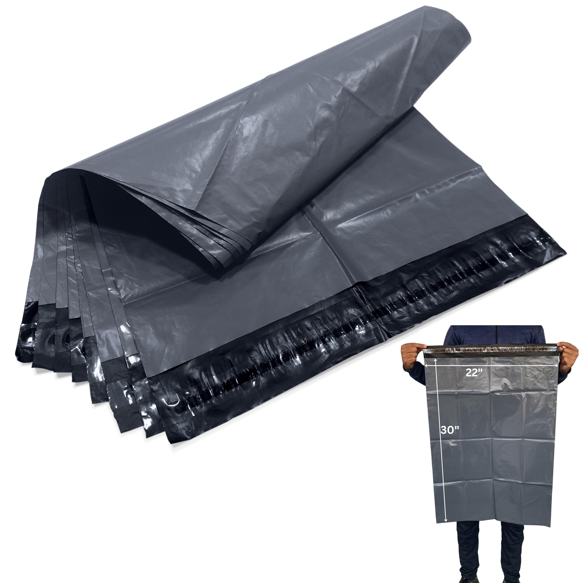 JeeJaan® 10 Pcs of Large Grey Postal Bags 22" x 30" - 560 x 762 mm Packing Bag Poly Mailer Plastic Courier Parcel Envelopes Packaging Shipping Bags Waterproof and Tear-Proof Postal Mailer Courier Bags