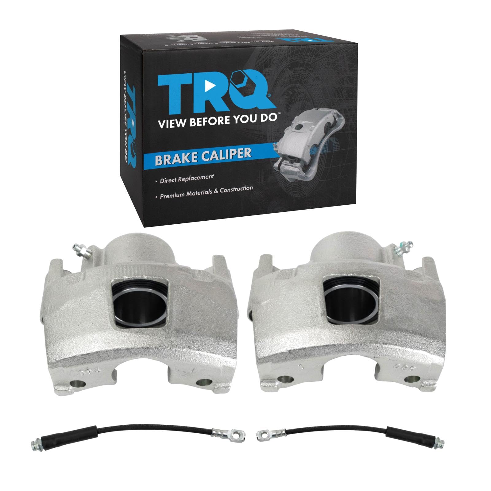 TRQ Front Brake Caliper Set Brake Hose Compatible with 1995-2005 Chevrolet Cavalier Pontiac Sunfire