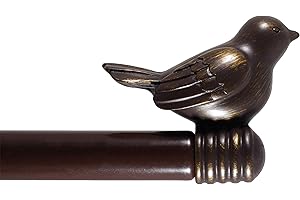 URBANEST 3/4-inch Cute Decorative Bird Adjustable Window Treatment Curtain Single Rod Set, 28" to 48" - Bronze Gold