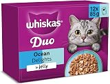 Whiskas Duo Adult Wet Cat Food in Jelly Ocean Delight 12x85g Pack of 4