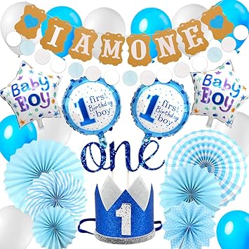 Puselo 1st Birthday Decorations For Baby Boys I Am One Bunting