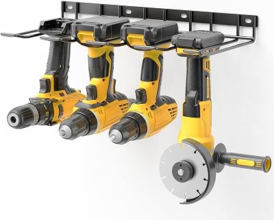 Yeabett Power Tool Storage Wall Mounted Floating Shelf Rack for 4 Drill Holders