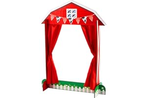 Yuntau Wooden Tabletop Puppet Theater with Curtains, Puppet Show Stage, Imaginative Play Theatre, Inspires Imagination and Creativity, 17.7 x 5.9 x 22.1 Inches(Farm)