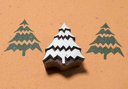 Amazon Co Jp Blockwallah ライン入りクリスマスツリー木製ブロックスタンプ ホーム キッチン
