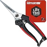 Kimura® 8" Pro Pruning Scissors, Premium Japanese SK5 Hi-Carbon Steel Blades, Non-Slip Vinyl Coated Handles, Lightweight & Ergonomic, Multi-Tasking Pruning Shears, Garden Snips, Precision Clippers