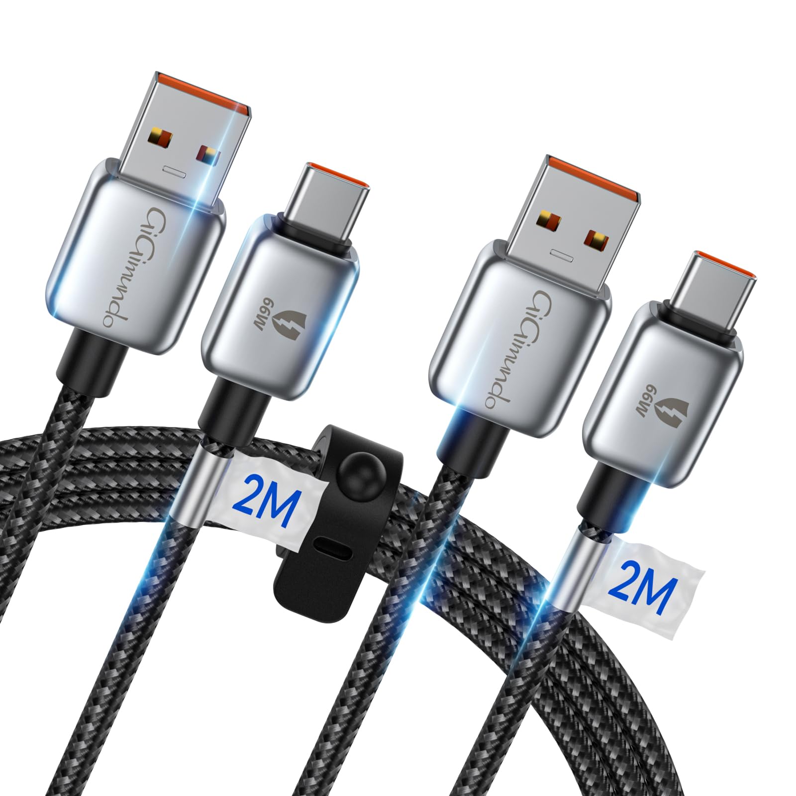 GiGimundo 2Pack USB-A to USB-C Charging Cable 66W, 2M Braided USB C Data Cable for Laptop, Samsung Galaxy, MacBook Pro,and More