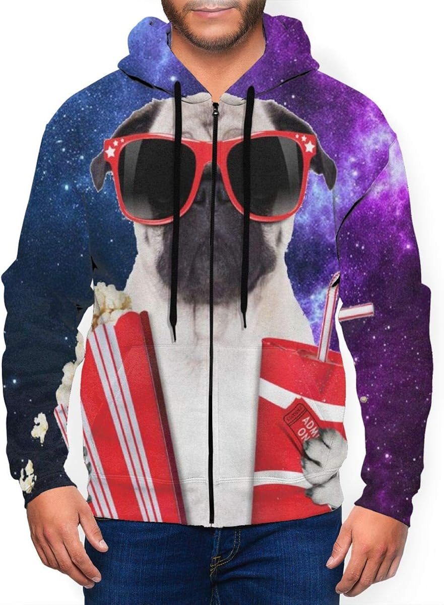 Movies Pug Dog Popcorn Soft Drink Men's Hoodies 3D Printed Funny Hooded Sweatshirt Zipper