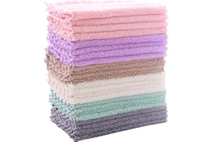 SUNNY ZZZZZ 24 Pack Kitchen Dishcloths - Does Not Shed Fluff - Reusable Dish Towels, Dish cloths, Super Absorbent Coral Fleece Cleaning Cloths, Nonstick Oil Washable Fast Drying, 7 x 9 Inch (Multicolor)