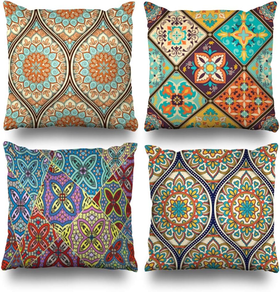 Suesoso Decorative Cushion Pillows Case, 18" X 18" Ethnic Mandala Pattern Home Decor Indoor Throw Pillow Cover Cases Sofa Bed Car Living Ethnic Mandala Pattern