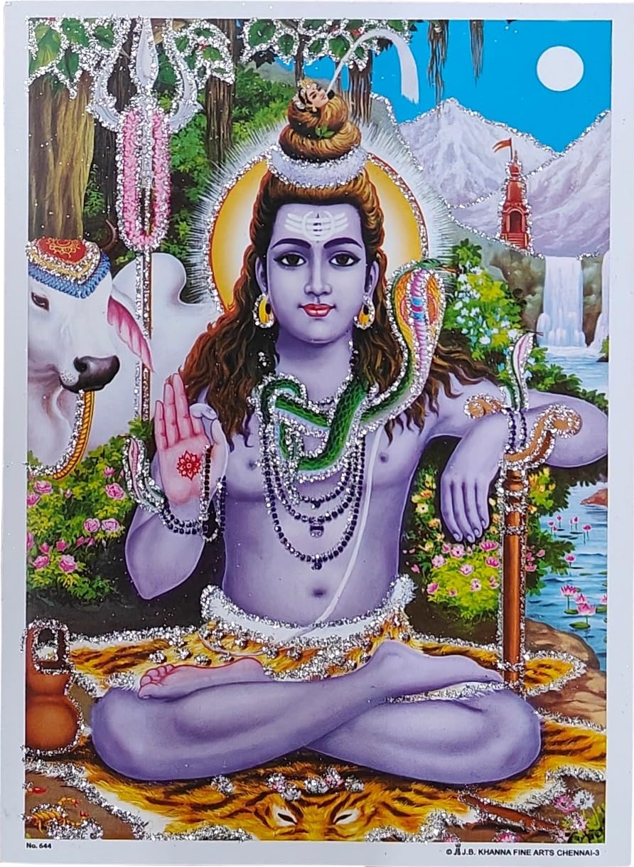 Rastogi Handicraft India Best Of Reprint Hindu God Poster/Picture With Unframed (White Paper, Blessing-Shiv-Ji-7'X5:)