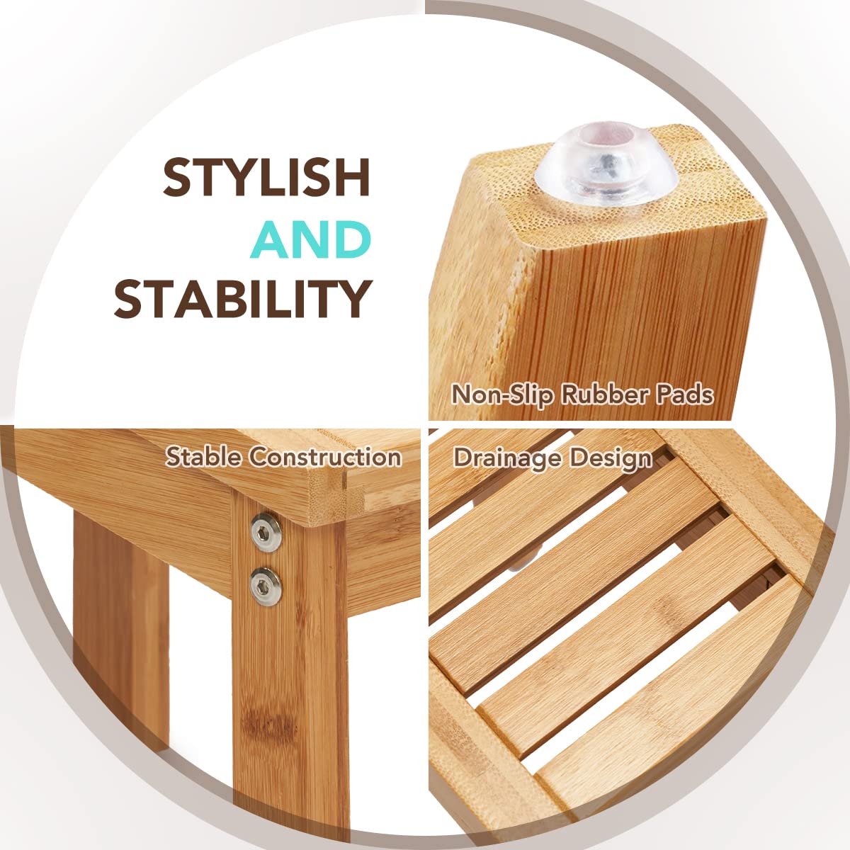 OasisSpace Shower Foot Rest - Small Shower Foot Stand for Shaving Legs & Pedicure, Waterproof Bathtub Shower Foot Stool with Non-Slip Sturdy Feet, Bamboo Shower footrest Perfect for Indoor & Outdoor