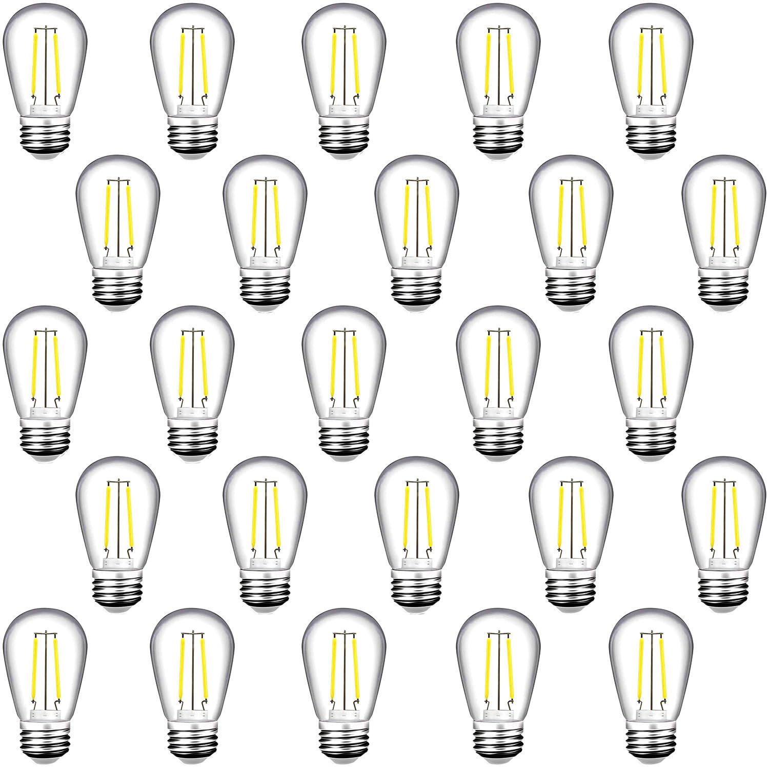 Photo 1 of GUILEDUO 25 Pack 5000K S14 LED Bulbs, Shatterproof 2 Watt White Replacement Bulbs for Outdoor String Light, Waterproof E26 Base Filament Edison Light Bulbs, 120V