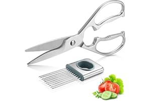 Multipurpose Kitchen Shears by WELLSTAR, Come Apart Heavy Duty German Stainless Steel Food Scissors for Cutting Meat Poultry Chicken Vegetable, Plus Handy Onion Slicing Holder, Gift Box Pack