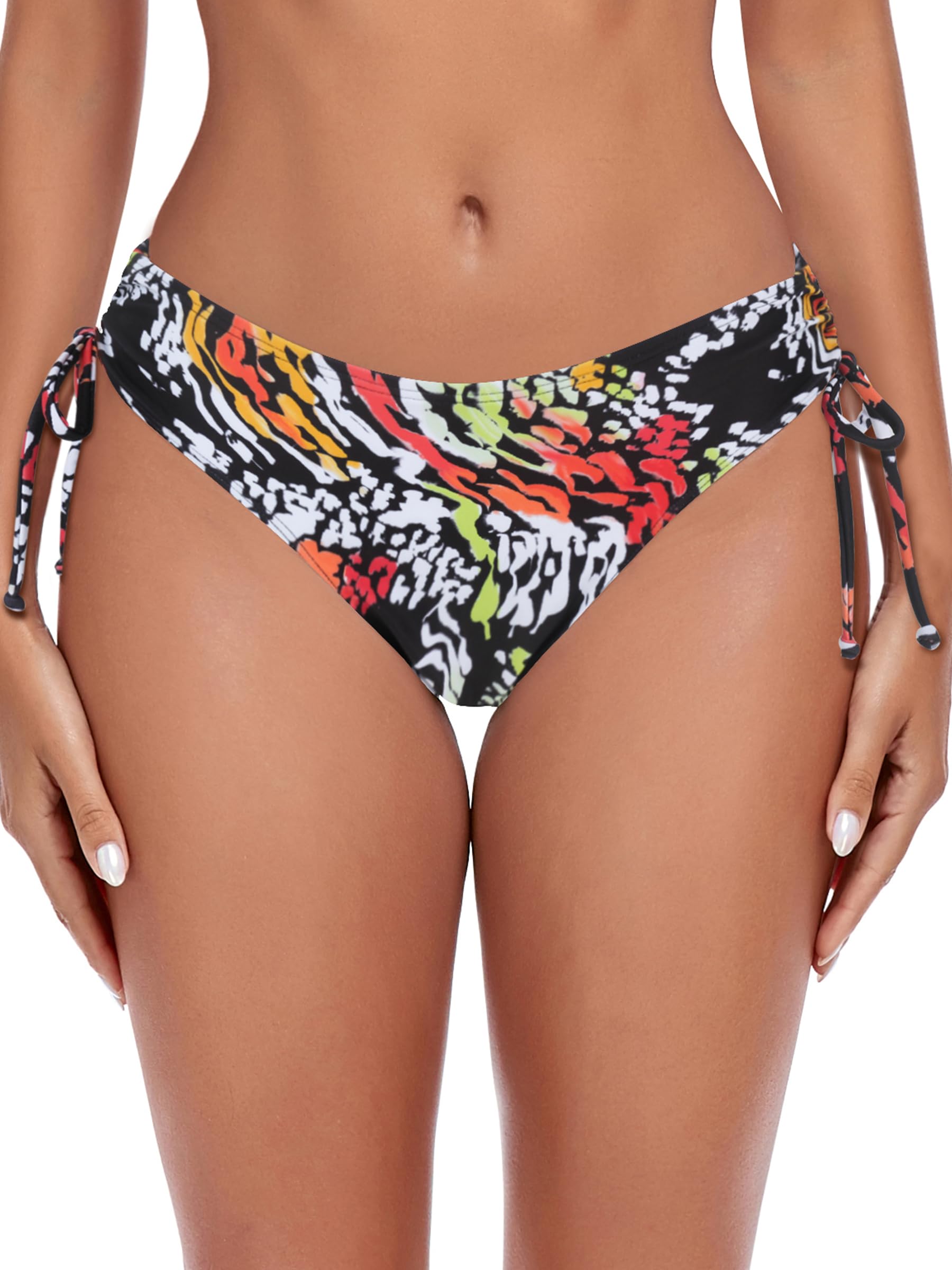 Photo 1 of (USED/FAIR) (BAGGED) (MEDIUM) Ocean Blues Women's Multi Leopard Mid Waisted Bikini Bottom Drawstring Bathing Suit Size Medium